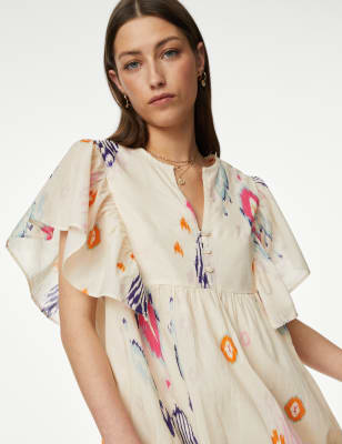 

Per Una Vestido recto de escote en pico estampado 100% algodónWomens - Cream Mix, Cream Mix