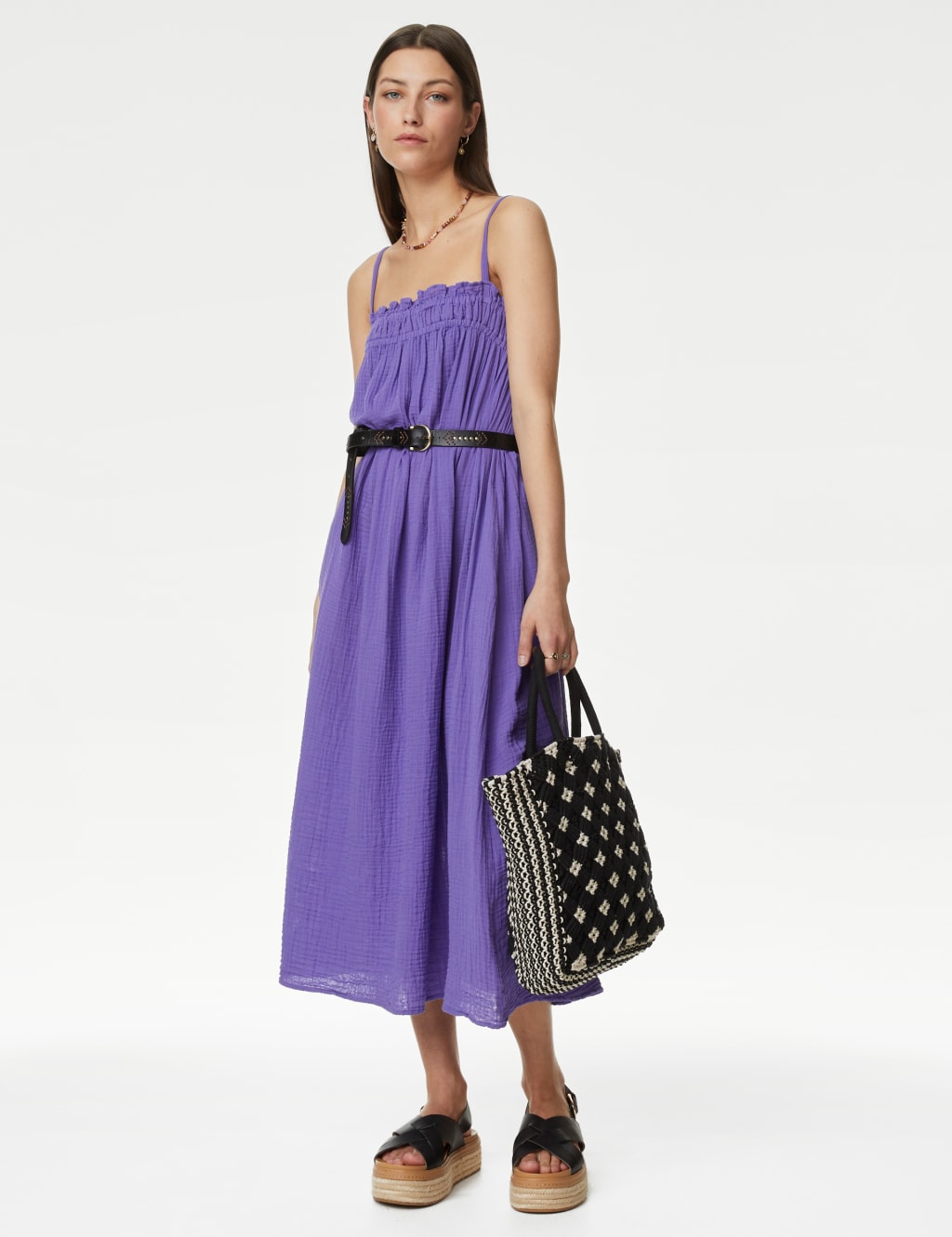 Pure Cotton Textured Square Neck Dress image 1