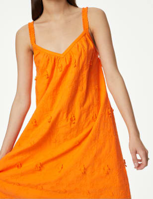 

Womens Per Una Strukturiertes Maxikleid zum Hineinschlüpfen aus reiner Baumwolle mit Blumenmuster - Bright Orange, Bright Orange