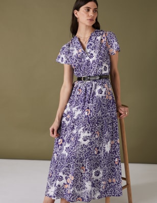 Pure Cotton Floral Notch Neck Midaxi Dress