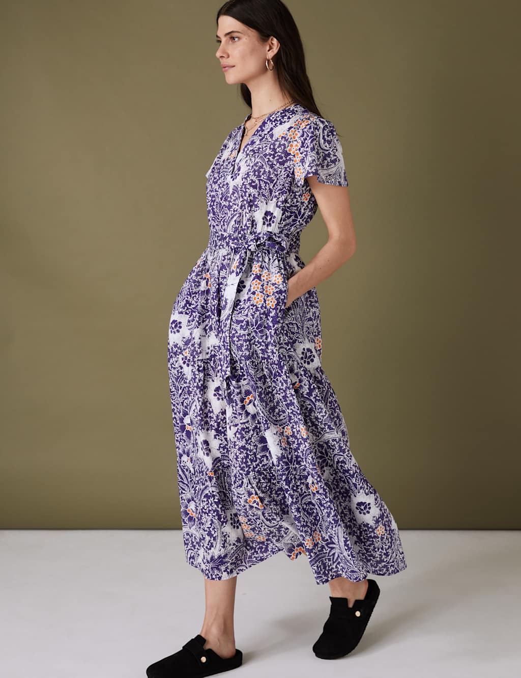 Pure Cotton Floral Notch Neck Midaxi Dress image 2