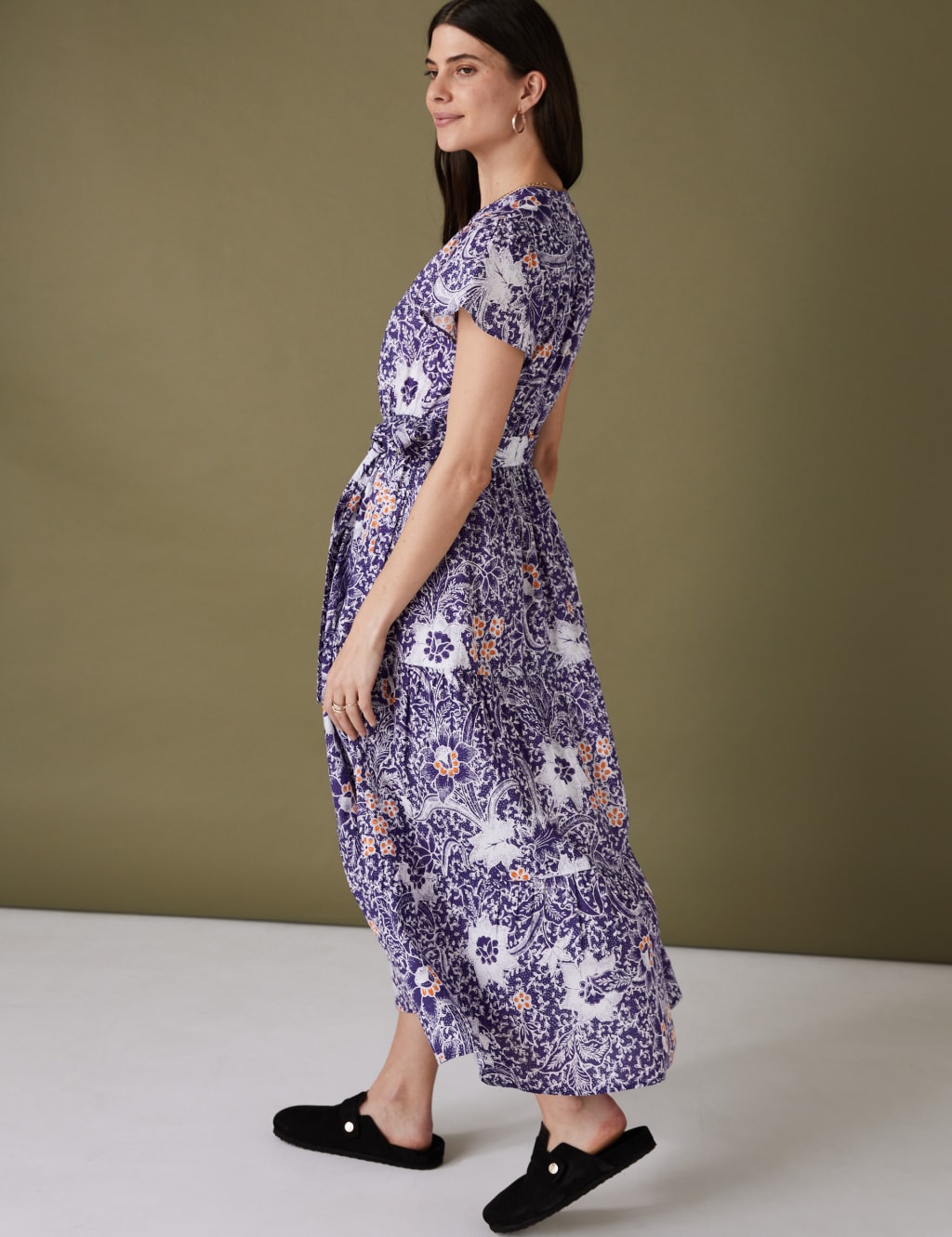 Pure Cotton Floral Notch Neck Midaxi Dress image 4