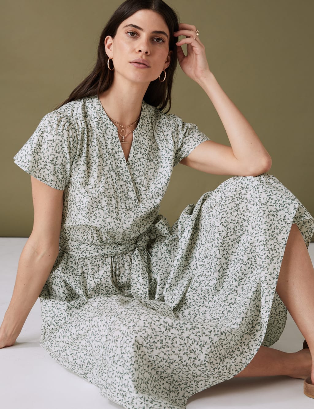 Pure Cotton Floral Notch Neck Midaxi Dress image 1