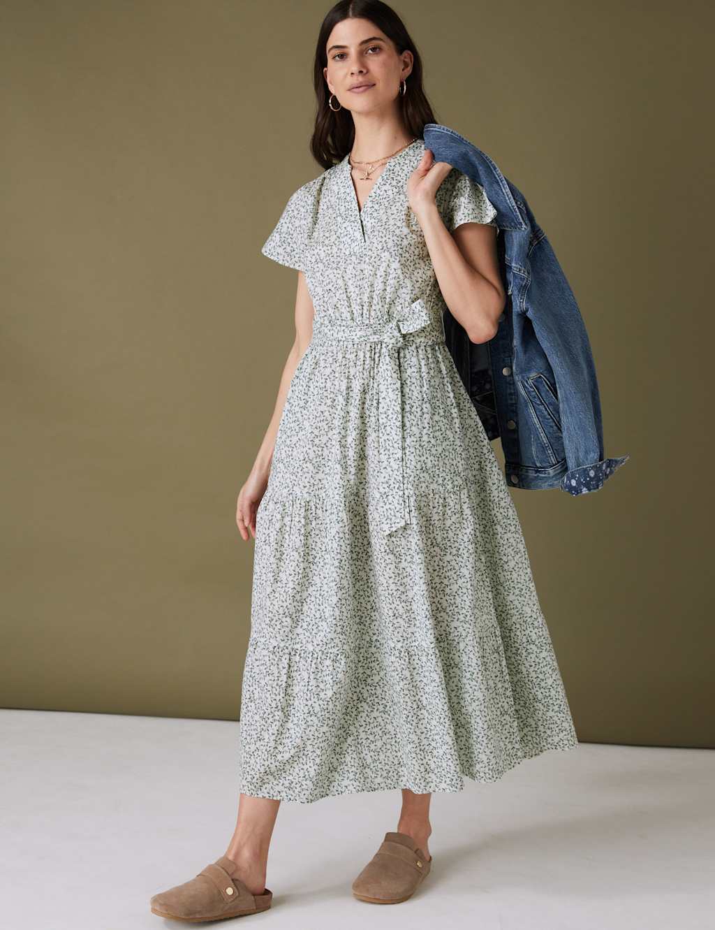 Pure Cotton Floral Notch Neck Midaxi Dress image 2