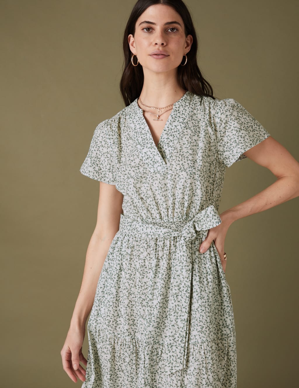 Pure Cotton Floral Notch Neck Midaxi Dress image 3