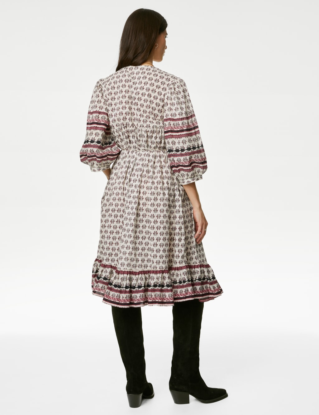 Pure Cotton Printed V-Neck Midi Smock Dress image 4