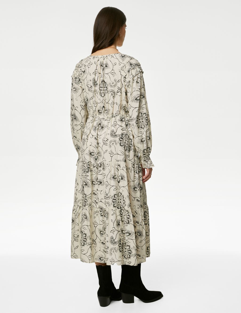 Printed Shirred Midi Tiered Dress image 4