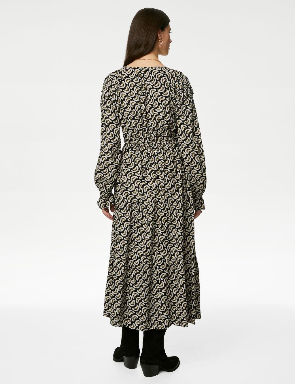 Printed Shirred Midi Tiered Dress image 4
