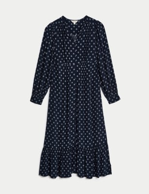 Floral V-Neck Button Front Midi Tea Dress