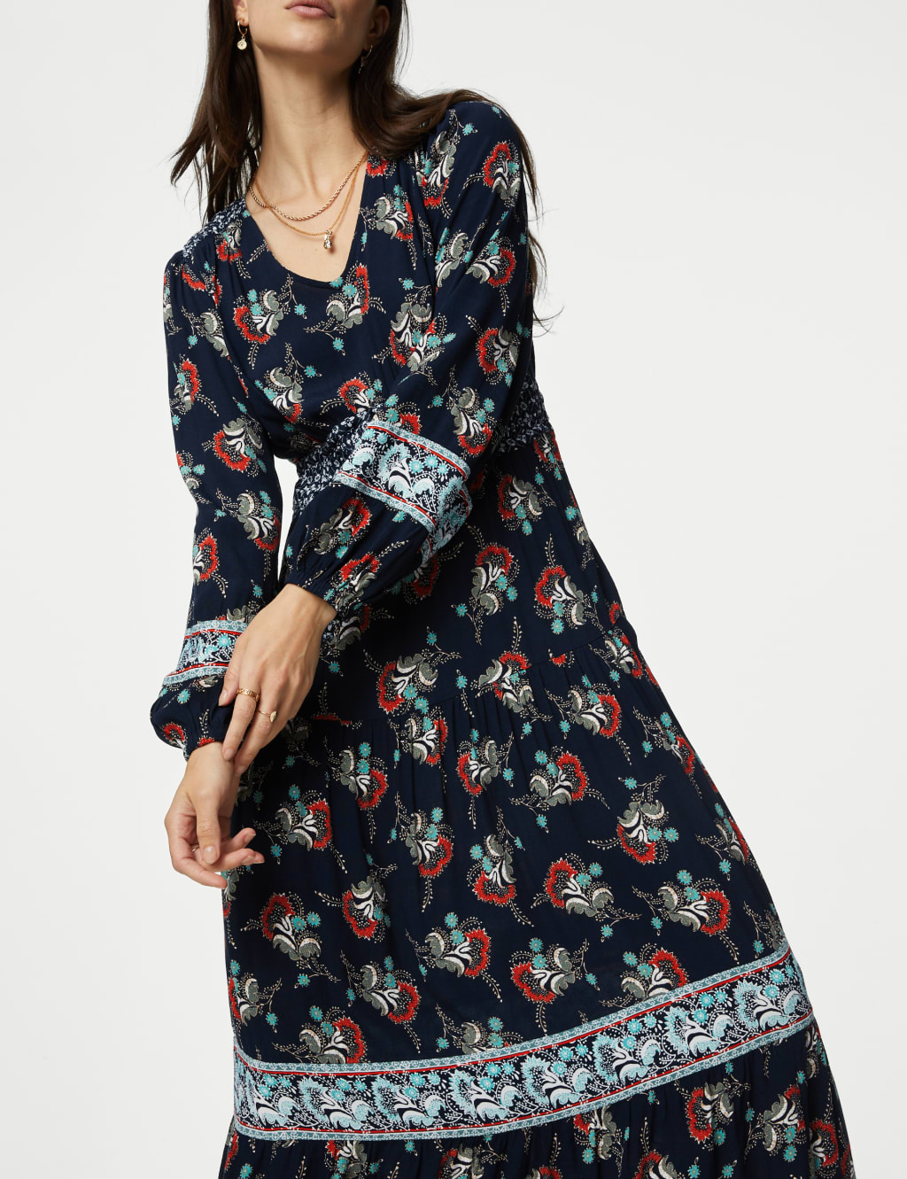 Floral V-Neck Tie Waist Midaxi Waisted Dress image 3