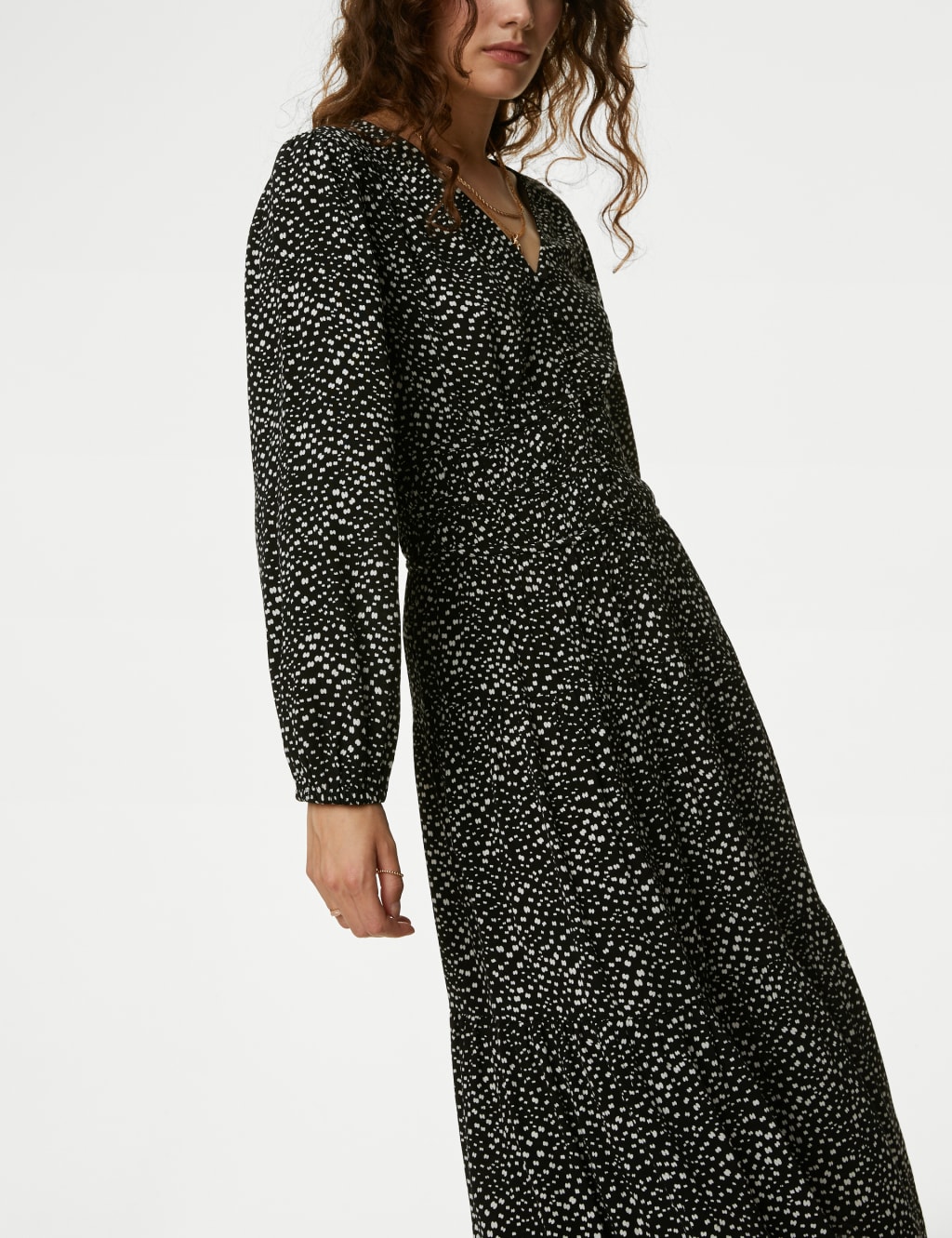 Printed V-Neck Midi Waisted Dress image 4