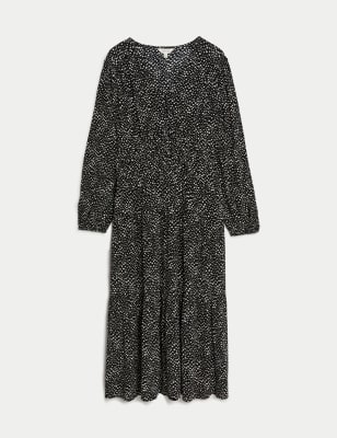 Printed V-Neck Midi Waisted Dress