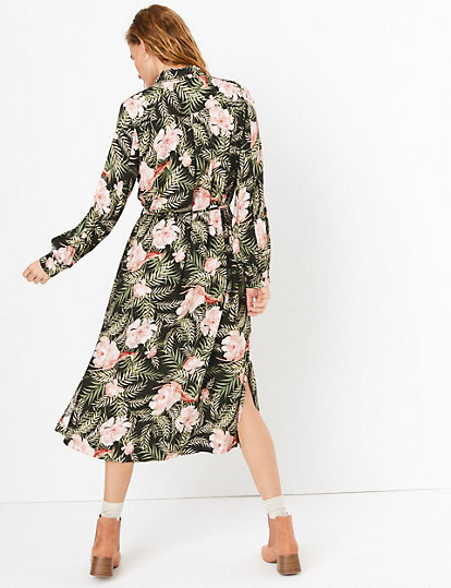 Floral Print Midi Shirt Dress