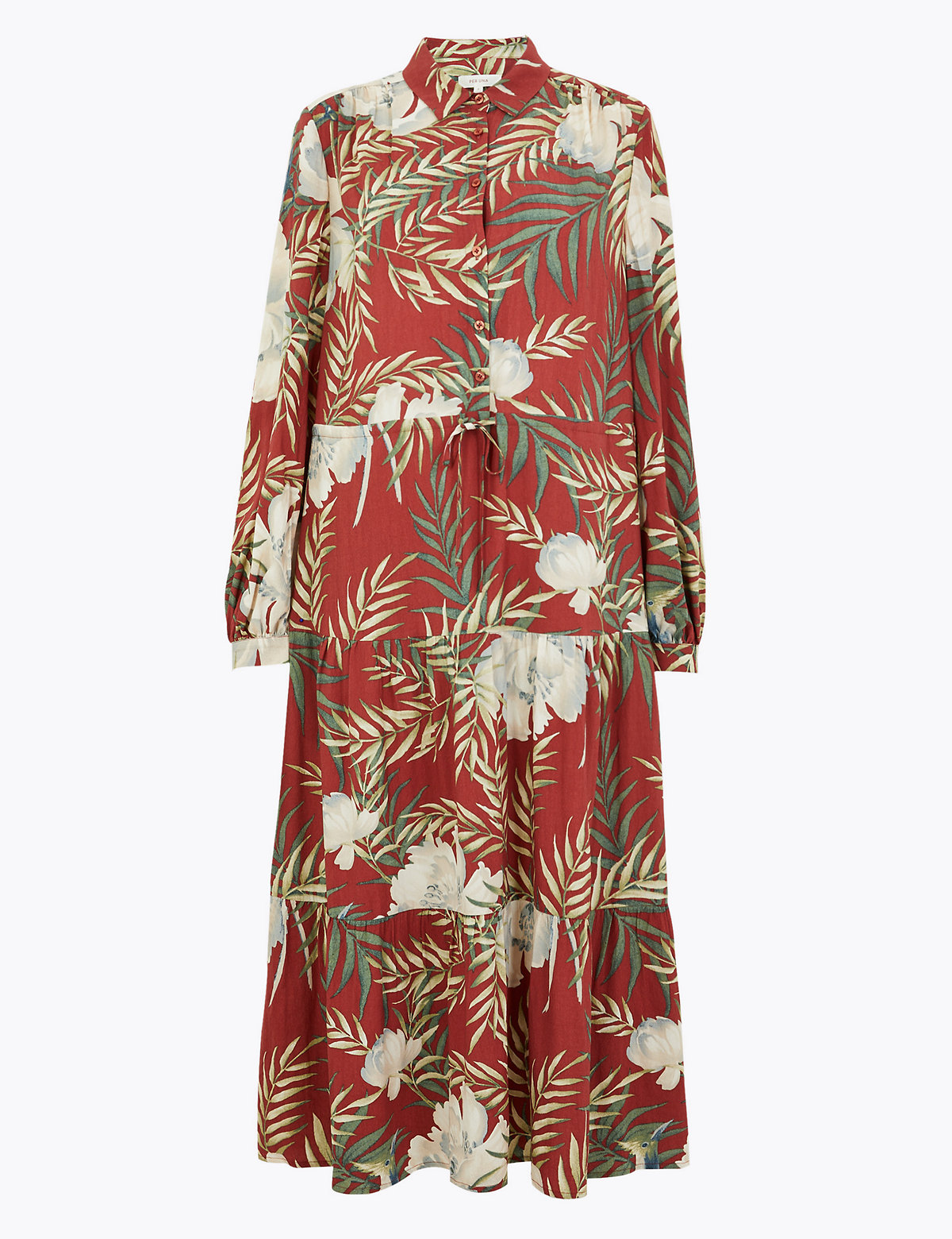 Tropical Print Shirt Midi Dress