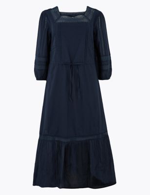 Pure Cotton Lace Trim Midi Waisted Dress | Per Una | M&S