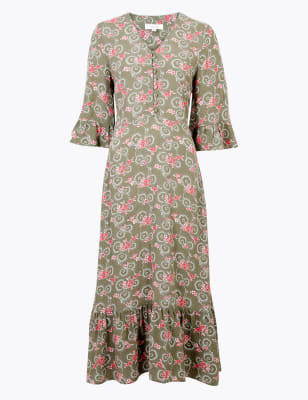 Getailleerde midi-jurk met bloemenprint