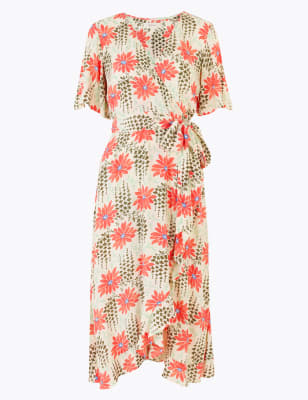 floral print midi wrap dress