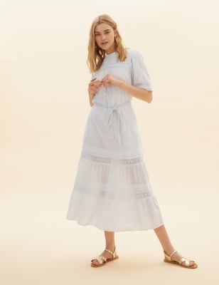 Pure Cotton Embroidered Tiered Dress