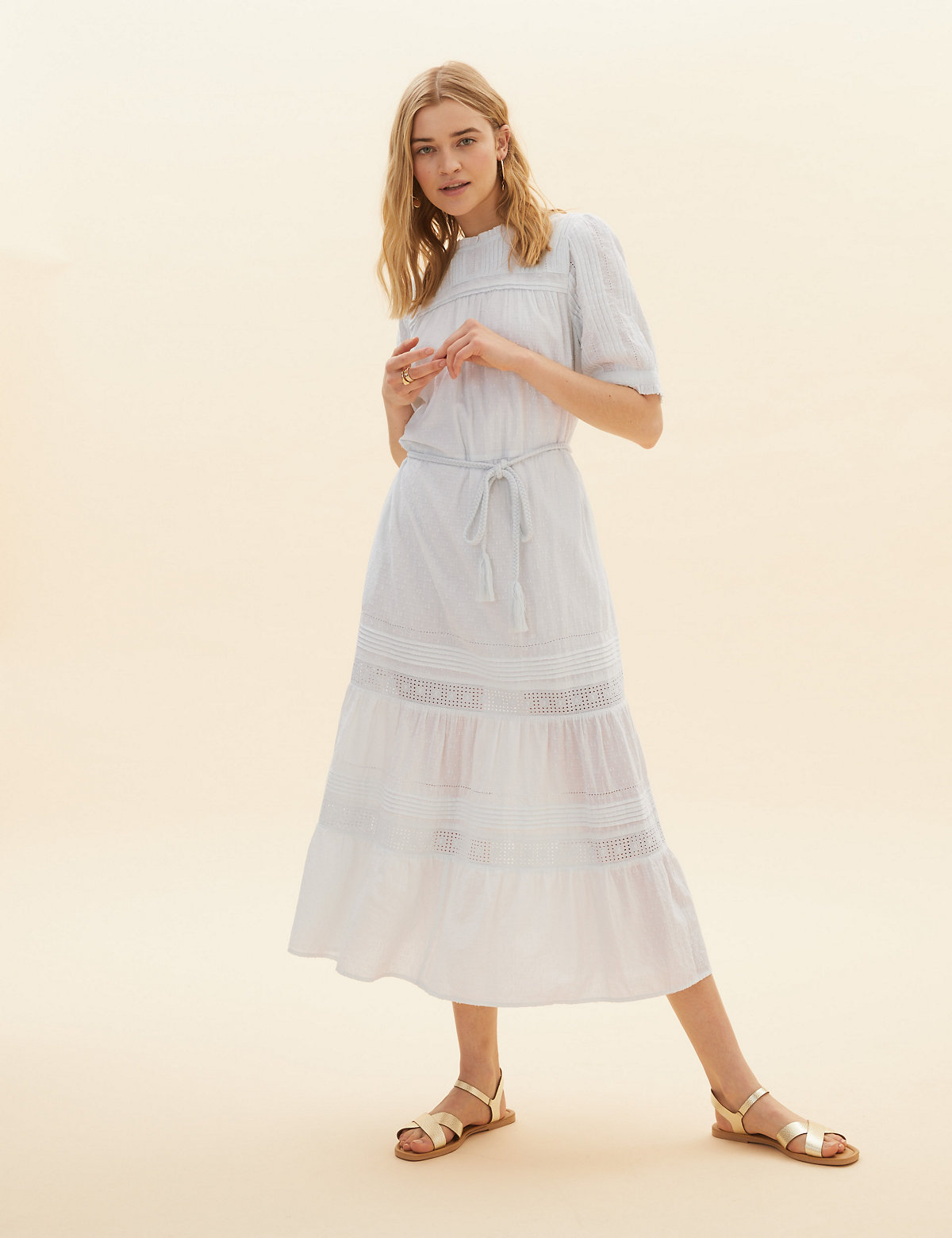 Pure Cotton Embroidered Tiered Dress