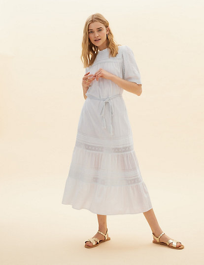 Pure Cotton Embroidered Tiered Dress