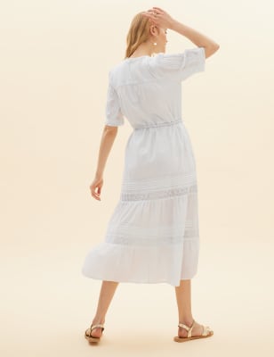 Pure Cotton Embroidered Tiered Dress