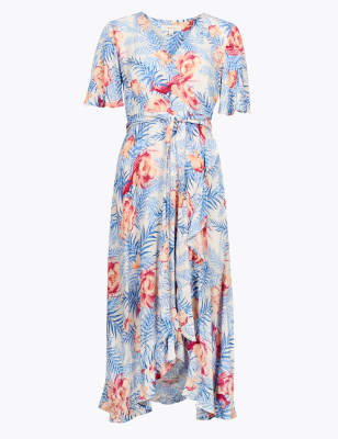 Womens Per Una Robe midi en crêpe style portefeuille à col en V et motif fleuri - Ivory Mix