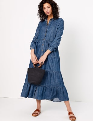 denim midi shirt dress