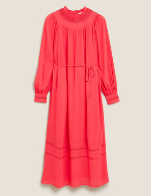 Textured High Neck Belted Midaxi Dress