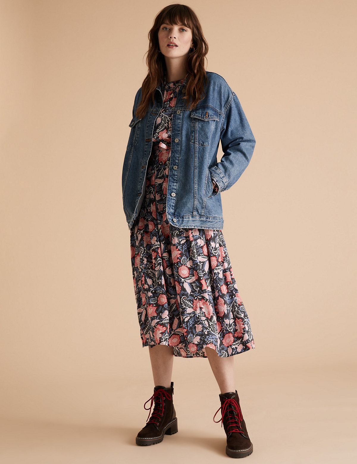 Floral Tie Front Midaxi Relaxed Dress