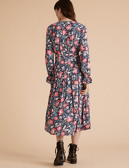 Floral Tie Front Midaxi Relaxed Dress