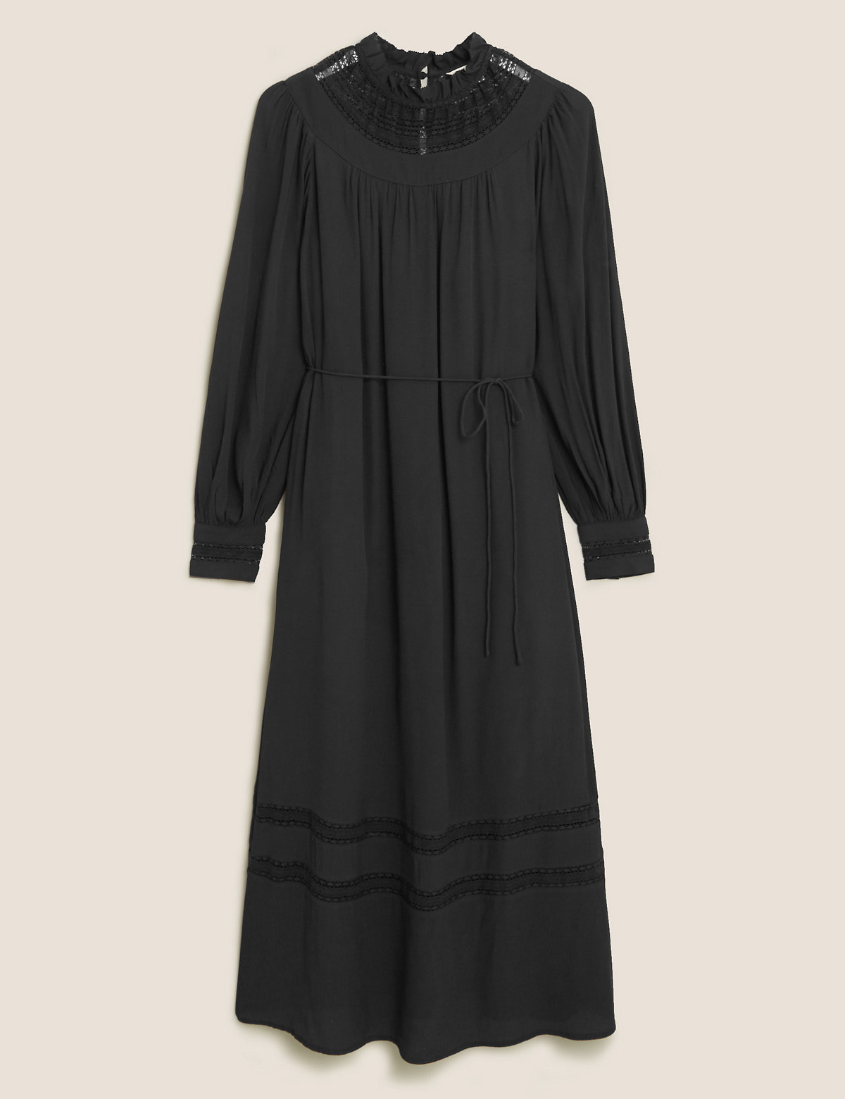 High Neck Lace Insert Midaxi Relaxed Dress