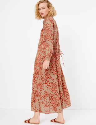 Pure Cotton Printed Tiered Shirt Maxi Dress