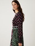 Floral Round Neck Midaxi Waisted Dress