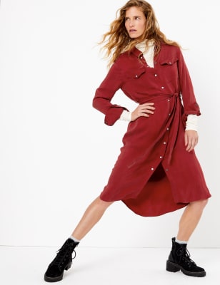 Cupro Midi Shirt Dress