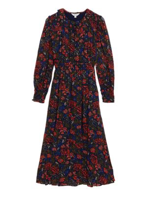 M&S Per Una Womens Floral Metallic Detail Midaxi Waisted Dress