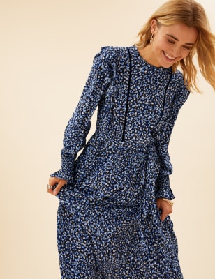 

Per Una Vestido maxi a la cintura a media pierna con volantes y estampado de florecillasWomens - Navy Mix, Navy Mix