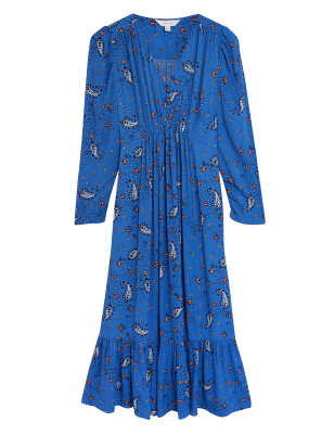 

Womens Per Una Floral Ruched Midi Dress - Dark Blue Mix, Dark Blue Mix