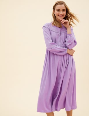 

Womens Per Una Embroidered V-Neck Yoke Midi Shirt Dress - Lavender, Lavender