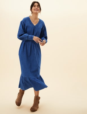 

Womens Per Una Denim Embroidered Midaxi Column Dress - Medium Indigo, Medium Indigo