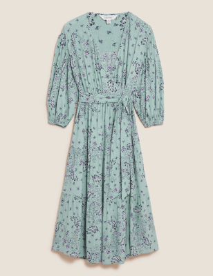 Womens Per Una Paisley Floral V-Neck Midi Wrap Dress - Mint Mix