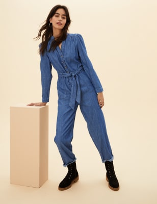 

Womens Per Una Pure Cotton Denim Belted Jumpsuit - Medium Indigo, Medium Indigo