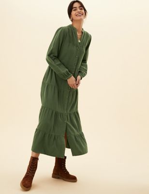 

Womens Per Una Pure Cotton V-Neck Midaxi Shirt Dress - Hunter Green, Hunter Green