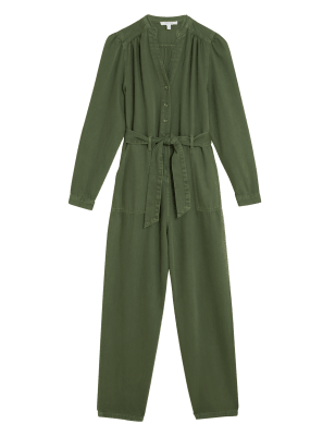 

Womens Per Una Pure Cotton Denim Belted Jumpsuit - Hunter Green, Hunter Green