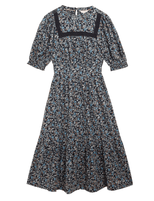 

Womens Per Una Pure Cotton Floral Midaxi Smock Dress - Black Mix, Black Mix