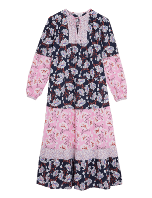

Womens Per Una Pure Cotton Floral Maxi Tiered Dress - Navy Mix, Navy Mix