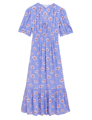 

Womens Per Una Printed V-Neck Puff Sleeve Midi Tea Dress - Violet Mix, Violet Mix