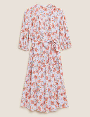 

Womens Per Una Floral V-Neck Midi Wrap Dress - Ivory Mix, Ivory Mix