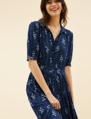 

Womens Per Una Printed Collared Midi Shirt Dress - Navy Mix, Navy Mix