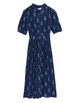 

Womens Per Una Printed Collared Midi Shirt Dress - Navy Mix, Navy Mix