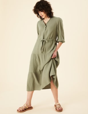 

Womens Per Una Pure Cotton Textured Midi Dress - Khaki, Khaki